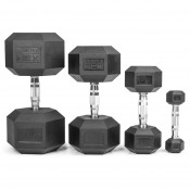 Flera svarta hexhantlar i olika storlekar, visade fristående med synliga räfflade handtag.