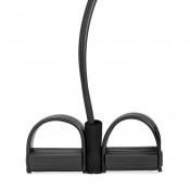 Detaljbild på fotstöd med dubbla pedaler och fästen i svart utförande.