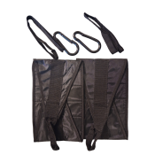 HEfitness Ab Straps med svarta remmar och metallkrokar, visade hängande mot vit bakgrund.