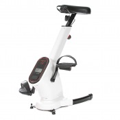 Motionscykel Gymstick Desk Bike med kompakt ram, integrerat skrivbord och vit färg, sedd från sidan
