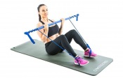 Kvinna tränar med Gymstick sittande på Exercise Mat NBR 170 x 60 x 1,5 cm grå