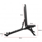 Måttskiss av FID Bench Pro med höjd och längd