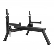 Gymstick Bench Press Pro10.0 träningsbänk med skivstångsställ och vadderad ryggdyna i svart.