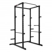 Power Rack PR50 i svart stål med fyrkantig ram och justerbara säkerhetsarmar.