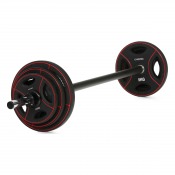 Skivstångsset PRO Pump Set 20 kg med stång och viktskivor monterade på båda sidor.