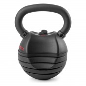 Quick-lock Kettlebell med rundad svart kropp, grå markeringar och handtag i svart metall.