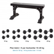 Hantelpaket: Abilica Premium WeightBench och fem par hexhantlar 10–20 kg