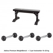 Hantelpaket: Abilica Premium WeightBench och fem par hexhantlar 10–20 kg