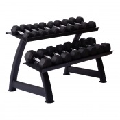 Master Fitness Hantelställ Hexagon 2–25 kg med svarta hantlar på två hyllplan och vinklad ram.