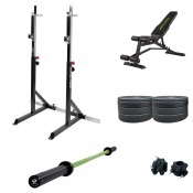 Hemmagym Skivstångsställning 100 kg med justerbar bänk, bumpervikter, skivstång och skivstångslås