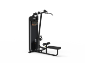 Impulse PL9002 Lat Pulldown Seated Row Black styrkemaskin i svart, snett framifrån med sits och latsdragsstång