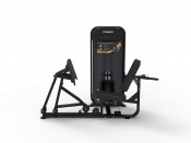 Impulse PL9010 Leg Press Calf Raise benmaskin i svart, snett framifrån med fotplatta och ryggstöd