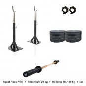 Knäböjspaket: Squat Rack PRO, Titan Guld 20 kg, Hi-Temp-vikter och snabblås