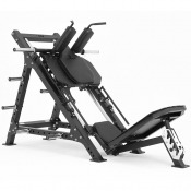 Benmaskin Hack Squat med vit bakgrund. Svart klassik stilren benpress för kommersiellt bruk som passar till 50 mm vikter med ros