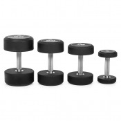 PRO TPU Dumbbell i fyra storlekar på rad, svarta hantlar med kromat grepp