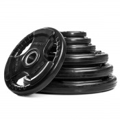 Rubber Weight Plate 50 mm, viktskivor i olika vikter staplade liggande