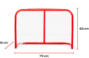 Court Mini Goal i rött med rektangulär ram och synligt nät, avbildat framifrån mot vit bakgrund.