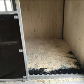 Hästbox med installerad pusselstallmatta 90x120 – stabilt och halksäkert underlag