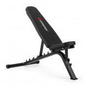 Gymstick Fitness Bench träningsbänk med justerbart ryggstöd och svart stoppning, sedd i sned vinkel.