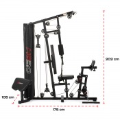 Home gym HG3.0 multigym med kabelstation och sittdel, sedd från sidan i sned vinkel.