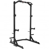 Hemmagym Half Rack i svart med pullup-räcke och justerbara hållare, fristående mot vit bakgrund.