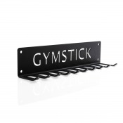 Multi-use hanger i svart metall med utskuren Gymstick-logotyp och två monteringshål.