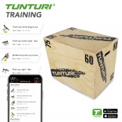 Tunturi Plyo Box produktbild med mått och information om trähoppboxen