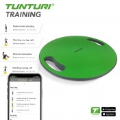 Tunturi Balance Board With Handles med produktinformation och grön balansplatta
