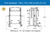 Mått X19 monterad: 199 x 170 x 230 cm (B x D x H).
