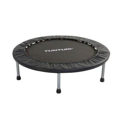 Tunturi Funhop trampolin med rund svart hoppduk och fyra ben, sedd i sned vinkel.