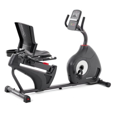 Recumbent motionscykel Schwinn 510R med låg ram, ryggstöd och framflyttade pedaler, sedd från sidan