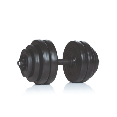Vinyl Dumbbell Set 15 kg – hantelset med svarta viktskivor i vinyl och raka grepphandtag i metall.