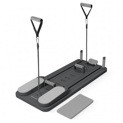 Gymstick Pilates V Reformer Board i Black Rose med glidplattor, motståndsband, armhävningshandtag och knädyna