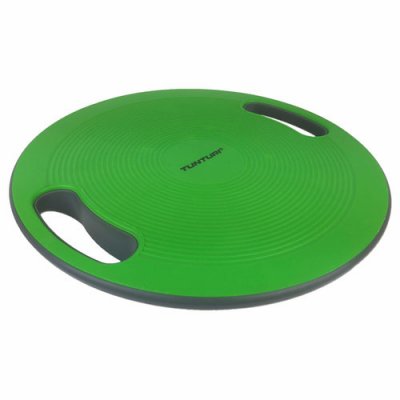 Tunturi Balance Board With Handles med grön rund platta och infällda handtag, fristående.