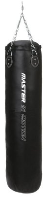 Boxsäck från Master Fitness 100 cm i svart med upphängningskedja, sedd framifrån.