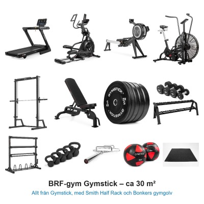 BRF-gym Gymstick 30 m² – färdigt gympaket för föreningar med Bonkers gymgolv