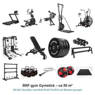 BRF-gym Gymstick 50 m² – färdigt gympaket för föreningar med Bonkers gymgolv