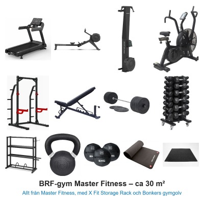 BRF-gym Master Fitness 30 m² – färdigt gympaket för föreningar med Bonkers gymgolv