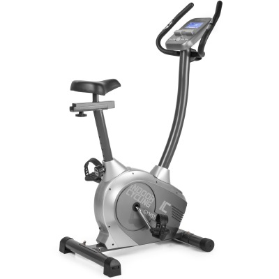 Motionscykel Gymstick IC3.0 med upprätt ram, styre och sadel i ljusgrått utförande, sedd från sidan