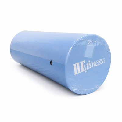 Foam Roller 45 cm slät i blått, liggande på golv med cylindrisk form och rundade ändar.
