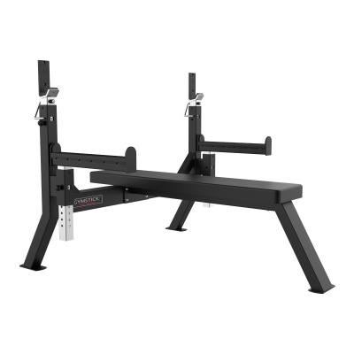 Gymstick Bench Press Pro10.0 träningsbänk med skivstångsställ och vadderad ryggdyna i svart.