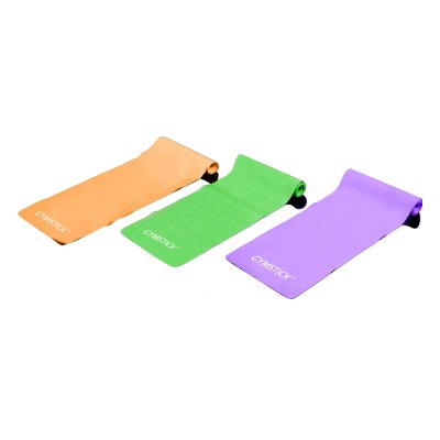 Exercise Band Set, tre träningsband i orange, grönt och lila