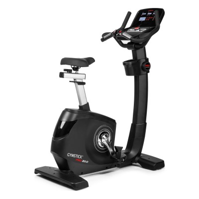 Motionscykel Gymstick PRO20.0 med upprätt ram, styre och sadel i svart utförande, sedd från sidan