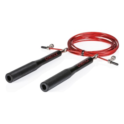 Hopprep Pro Jump Rope med svarta handtag och röd justerbar vajer.
