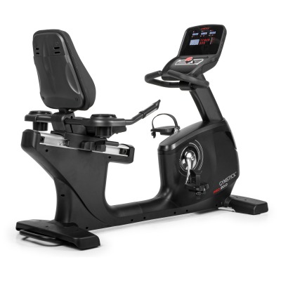 Recumbent motionscykel Gymstick PRO20.0 med låg ram, ryggstöd och framflyttade pedaler i svart utförande