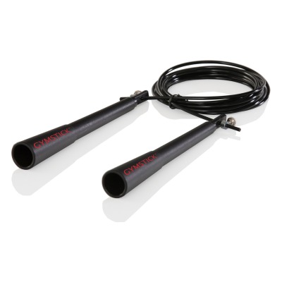 Gymstick Speed Rope hopprep med svart justerbar lina och handtag i svart plast.