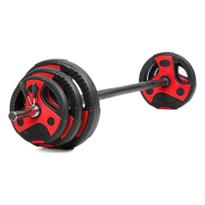 Vinyl Grip Pump Set 20 kg, skivstång med röda och svarta viktskivor