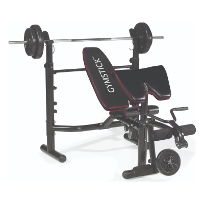 Gymstick Weight Bench 400 träningsbänk med skivstångsställning och svart sits på stålram.