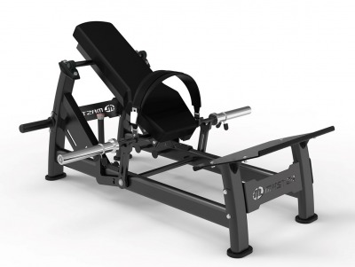 Hip-thrust maskin i grå lackering och svart klädsel med vit bakgrund