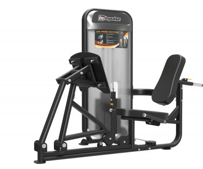 Impulse PL9010 Leg Press Calf Raise benmaskin med stor fotplatta, ryggstöd och handtag i stål.